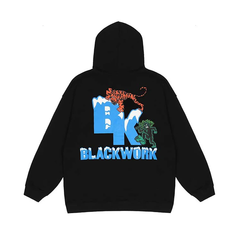 

Hip Hop Streetwear Hoodie Sweatshirt Animal Letters Print Pullovers 2022 Men Autumn Harajuku Cotton Casual Hooded Hoodie Black
