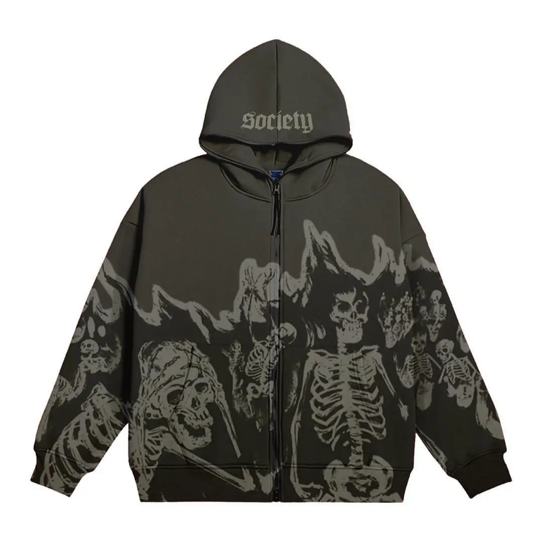 

Skeleton Oversized Full Zip Up Over Face Y2k Embroidery Hoodies Women Jacket Y2k Clothes Zip Up Sweatshirts Cotton Zip Up Coat