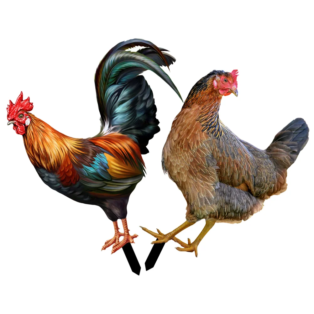 

2 Pcs Decorative Garden Inserts Yard Outdoor Courtyard Decoration Acrylic Adornment Chicken Stake