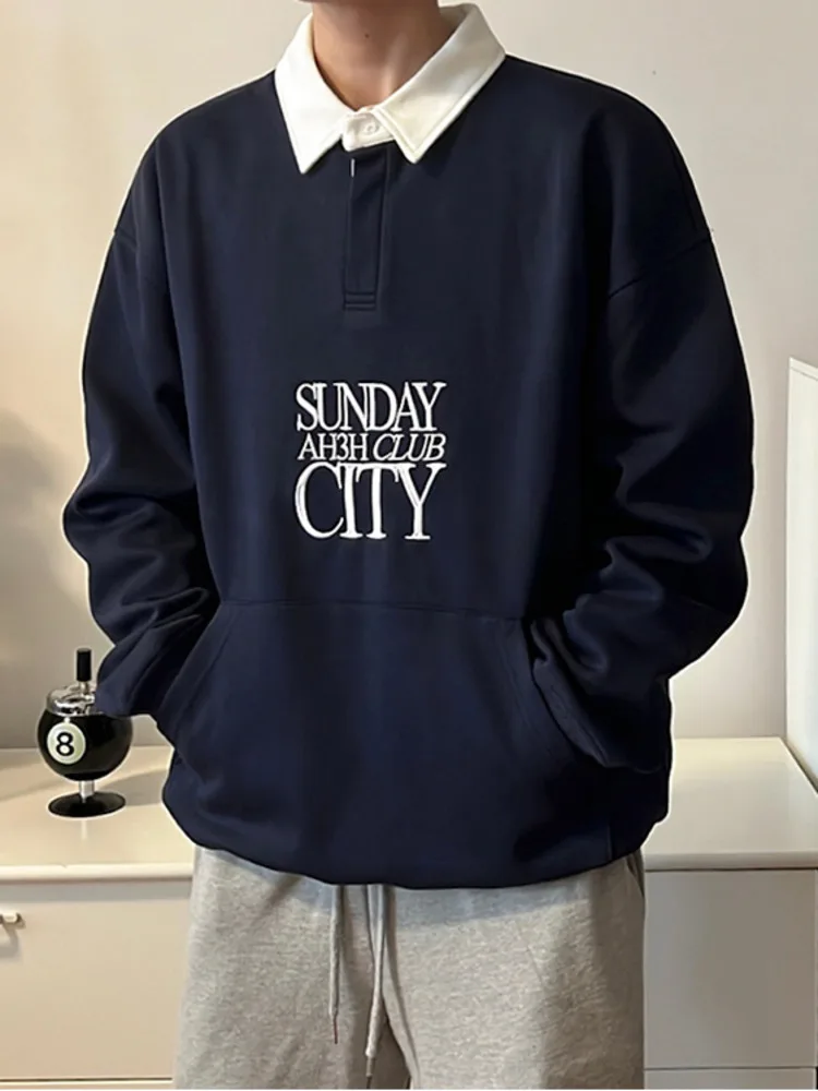 

Корейский шикарный мужской свитер-поло SYUHGFA С Вышивкой Букв Новинка модный Свободный Мужской пуловер Топ 2023 весенний Свитшот