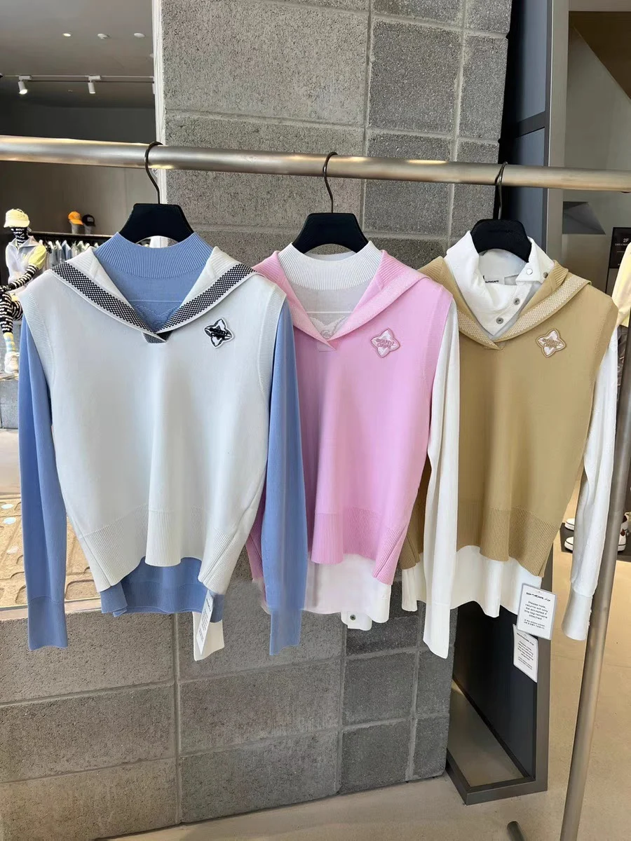 

Summer Korean Original Golf Apparel Women's Navy Collar Versatile Knitted Golf Vest