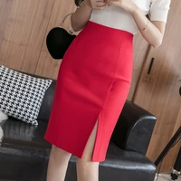 office lady womens straight wrap skirts knee skirt with side slit female elegant white midi tight slim office skirt for women
