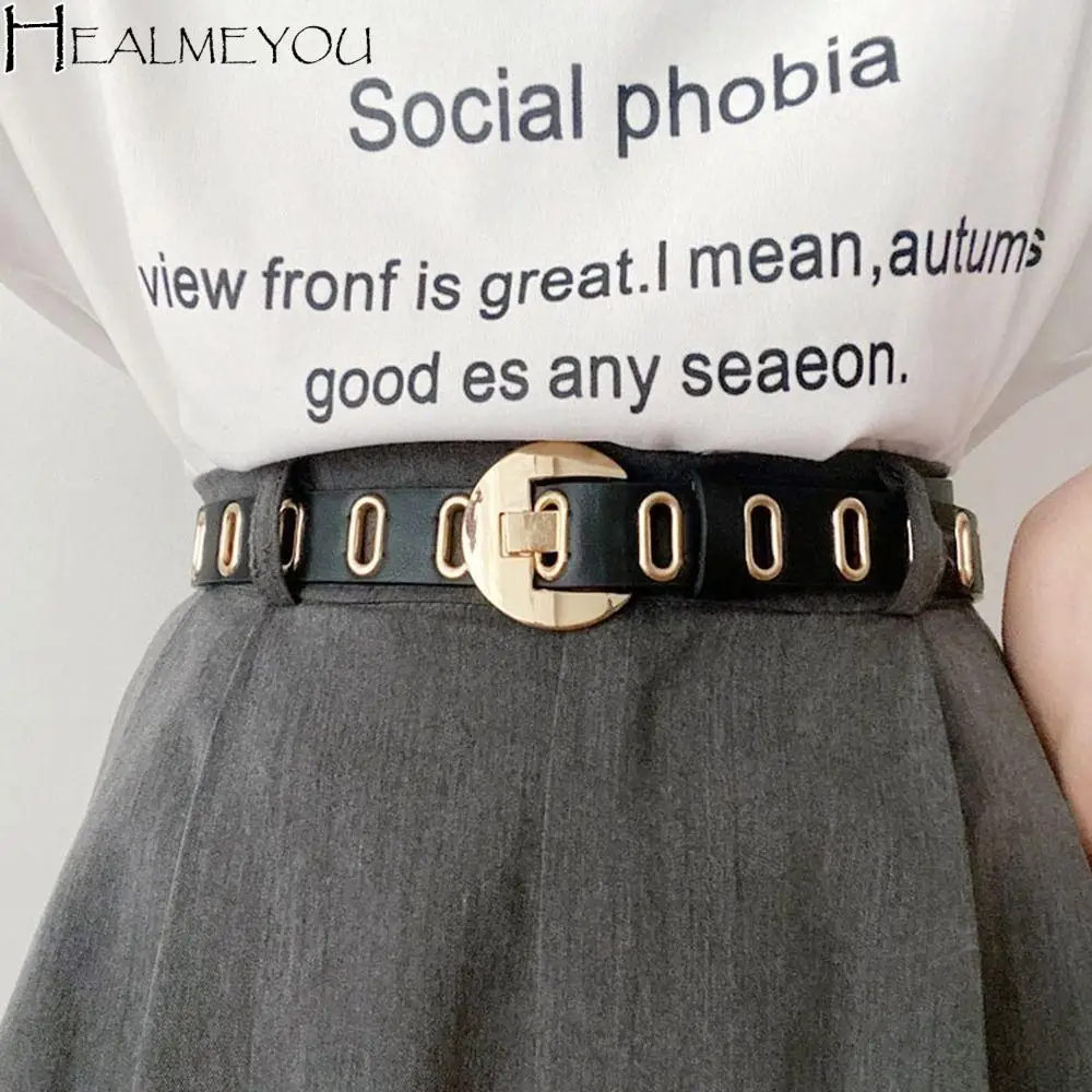 

Trendy Hollowed Out Metal Full Hole Belt Women's Adjustable Vintage Belt Fashion Punk Design Gothic Style Jeans Accessories