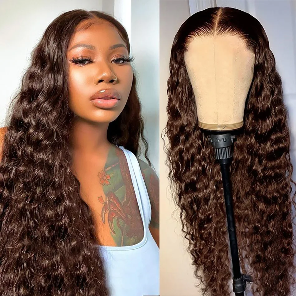 

Brown Lace Front Human Hair Wigs Deep Wave 13x6 Hd Lace Frontal Wig Preplucked Chocolate Color 30 Inch 13x4 Curly Wig For Women