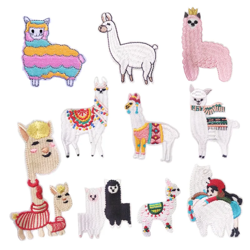 Cute Alpaca Embroidery Patches Cartoon Llama Appliques Boho Colorful Iron Ons Thermo Stickers for Kids Clothes Bags Darns Patch