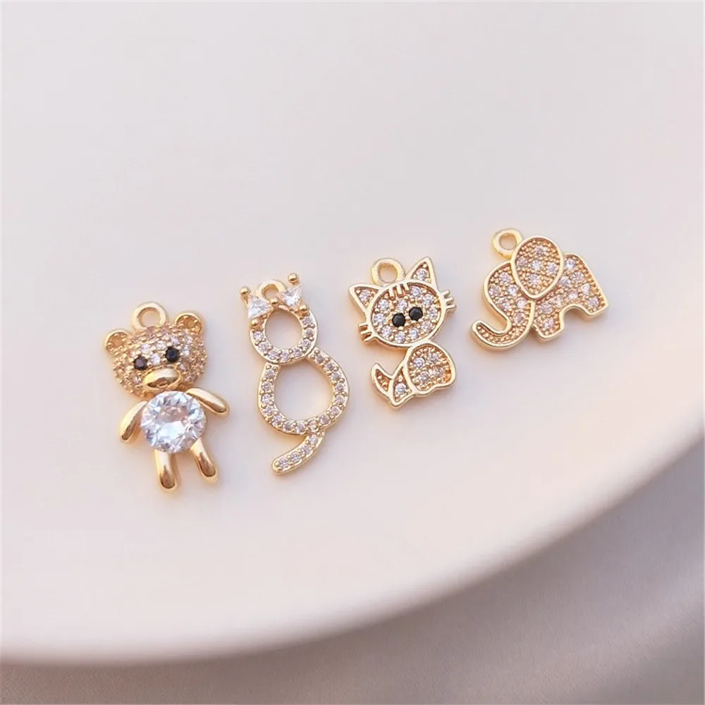 

14K Gold Filled Plated Cute zircon Bear Baby Elephant Baby Cat Pendant Accessories DIY bracelet earring pendant accessories