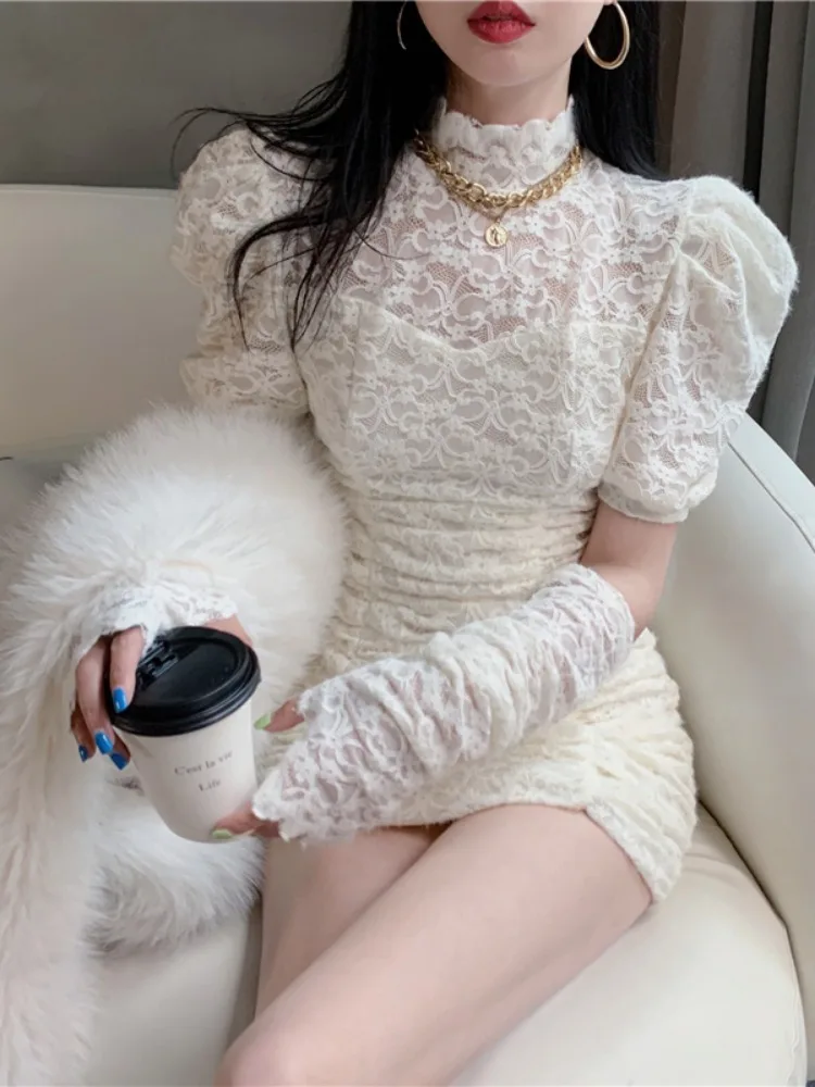 Новое сексуальное кружевное платье Y2k с пышными рукавами женские милые