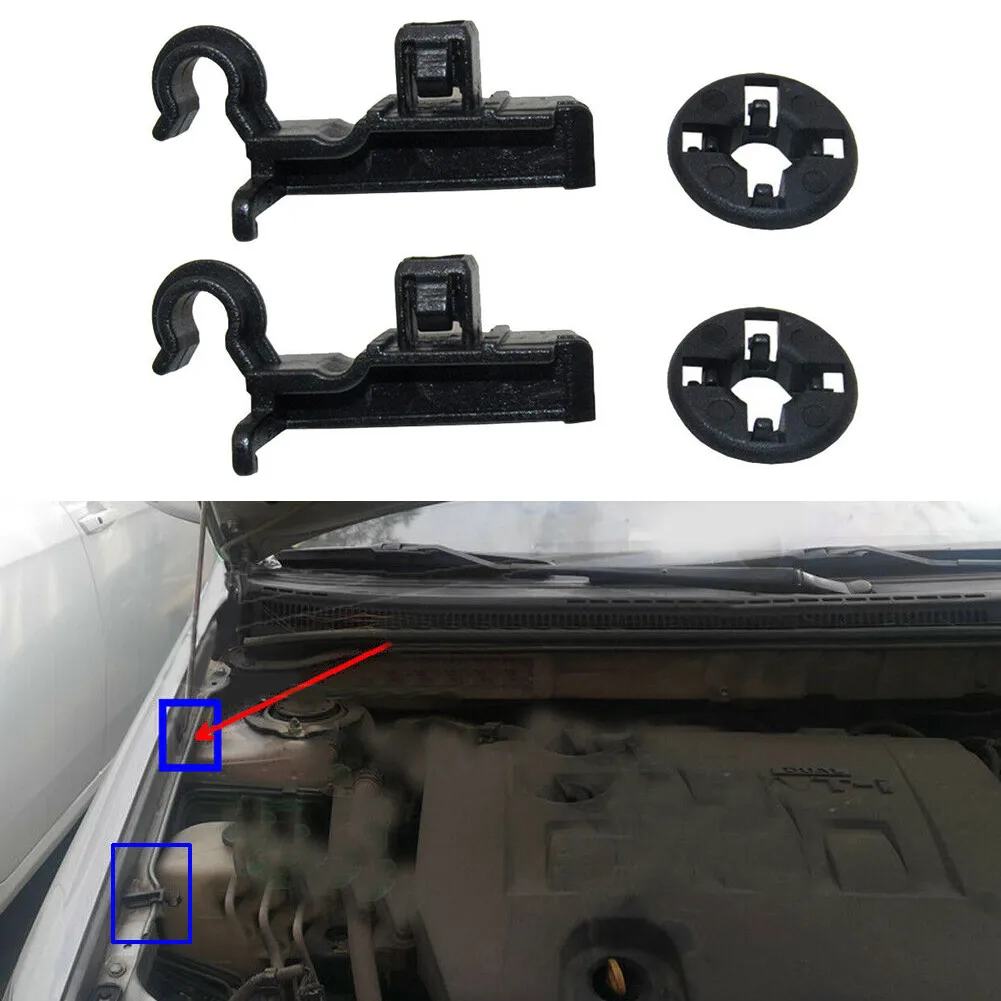 

Clamp Clips 53452-02060 Accessories Parts Rod Clips Stay Holder 2 Set Black Bonnet Car Hood For Toyota Grommet