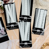 30 pcs vintage white lace frame decorative hollow out long stickers pack material scrapbooking label diary art journal planner