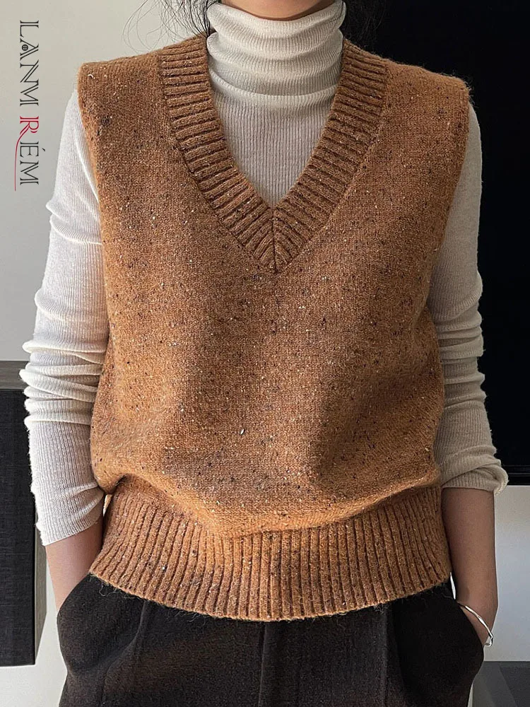 

LANMREM корейский стиль Вязаный пуловер жилет с v-образным вырезом Свободный Повседневный теплый модный топ осень зима 2022 новая одежда 2L2021