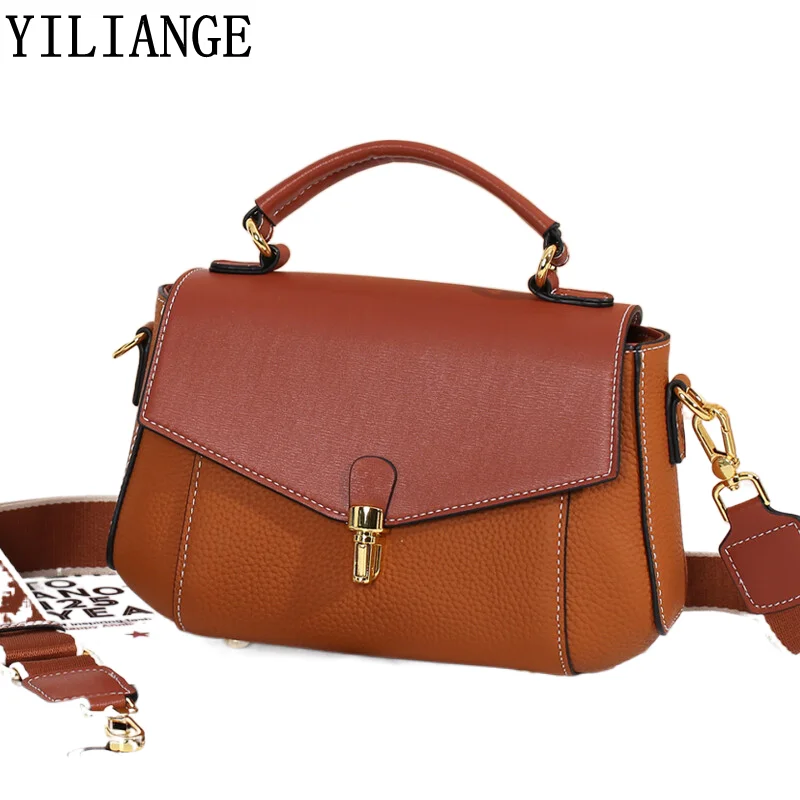 Zipper buckle first layer cowhide women's shoulder small square bag  Leather crossbody bags Horizontal square all-match handbag