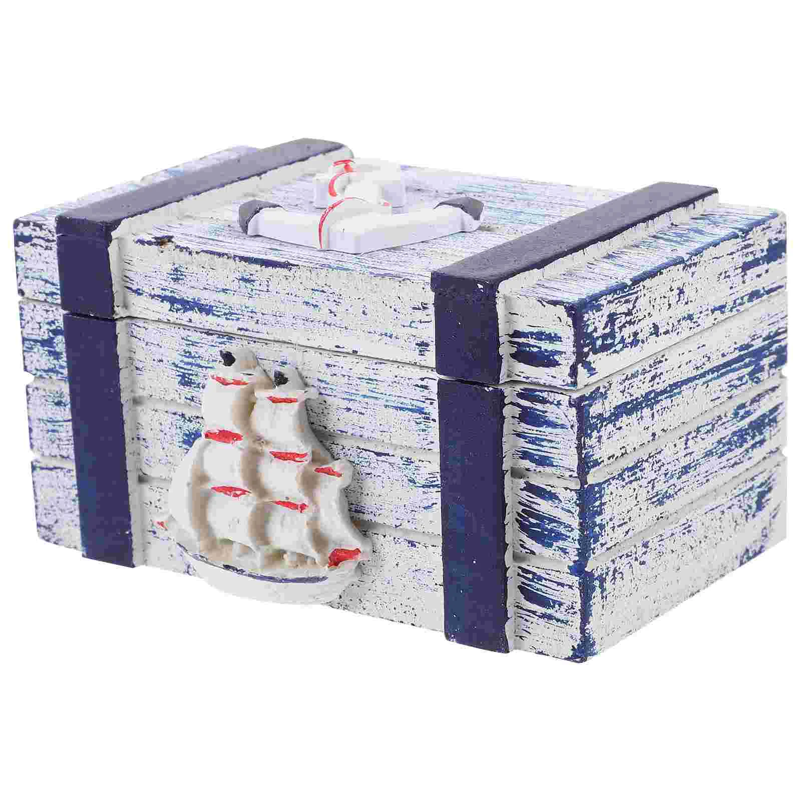 

Wooden Jewelry Trinket Organizing Box Portable Jewelry Case Mediterranean Sundries Storage Box