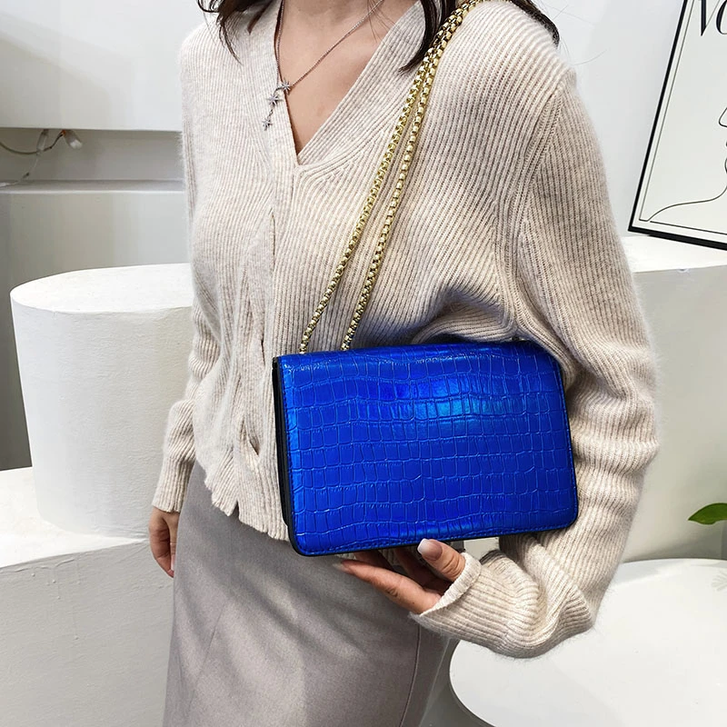 Fashion Exquisite Ladies Shoulder Bags 2023 New Wild Chain Messenger Bag PU Solid Color Crocodile Pattern Small Square Bag