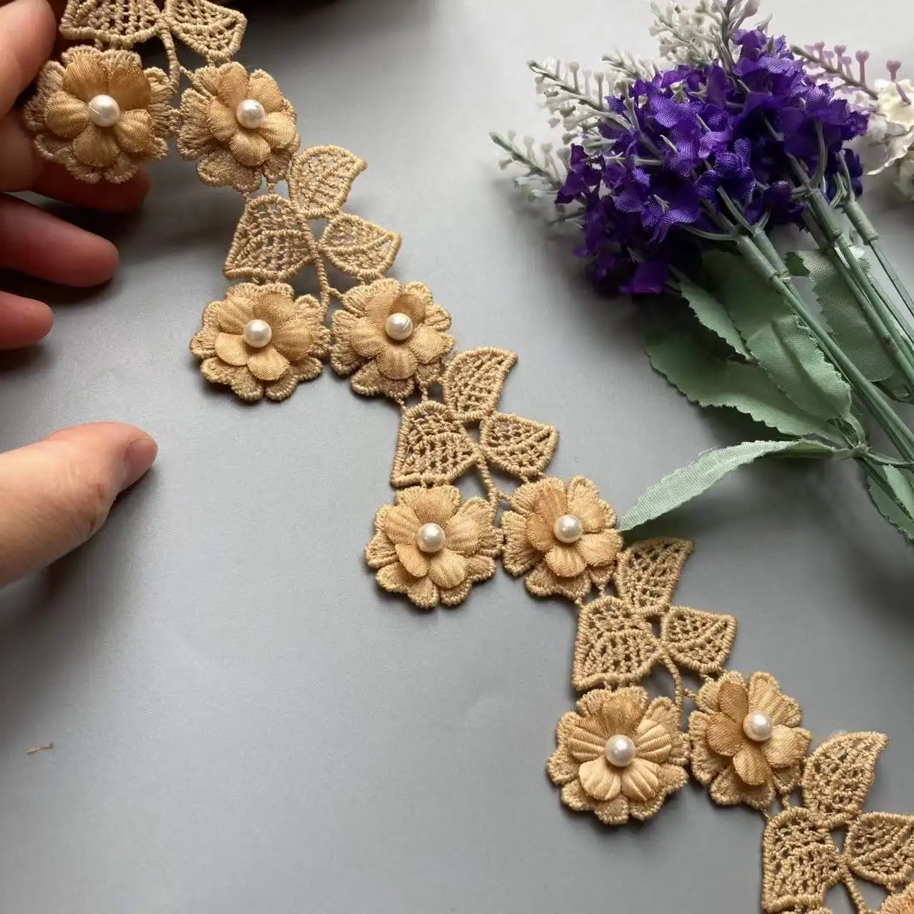 

20x 3D Gold Pearl Beaded Flower Embroidered Lace Trim Ribbon Floral Applique Patches Dress Fabric Sewing Craft Vintage 6cm New