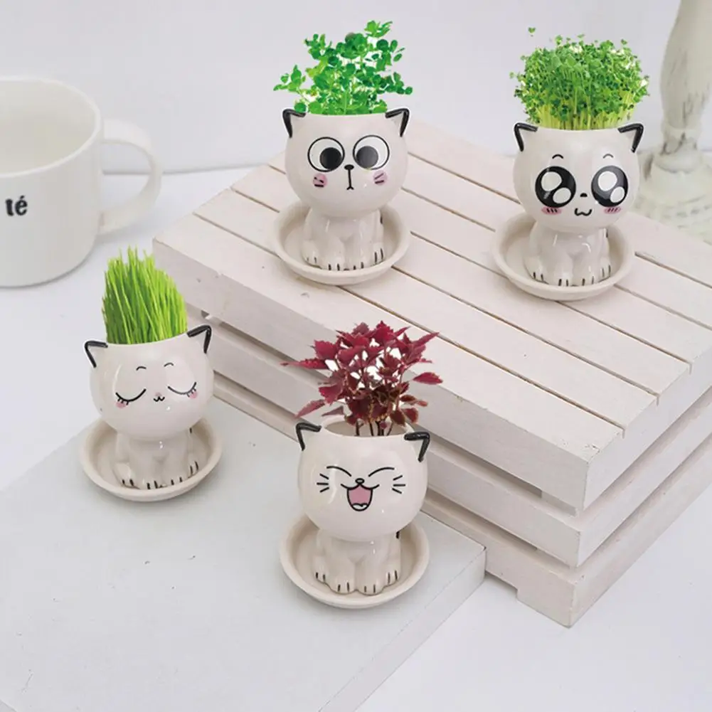 

Mini Cat Shaped Ceramic Flowerpot Cartoon Cute Hand Desktop Potted Desk Decorate Small Ornaments Plants Flower Pot Home Decor