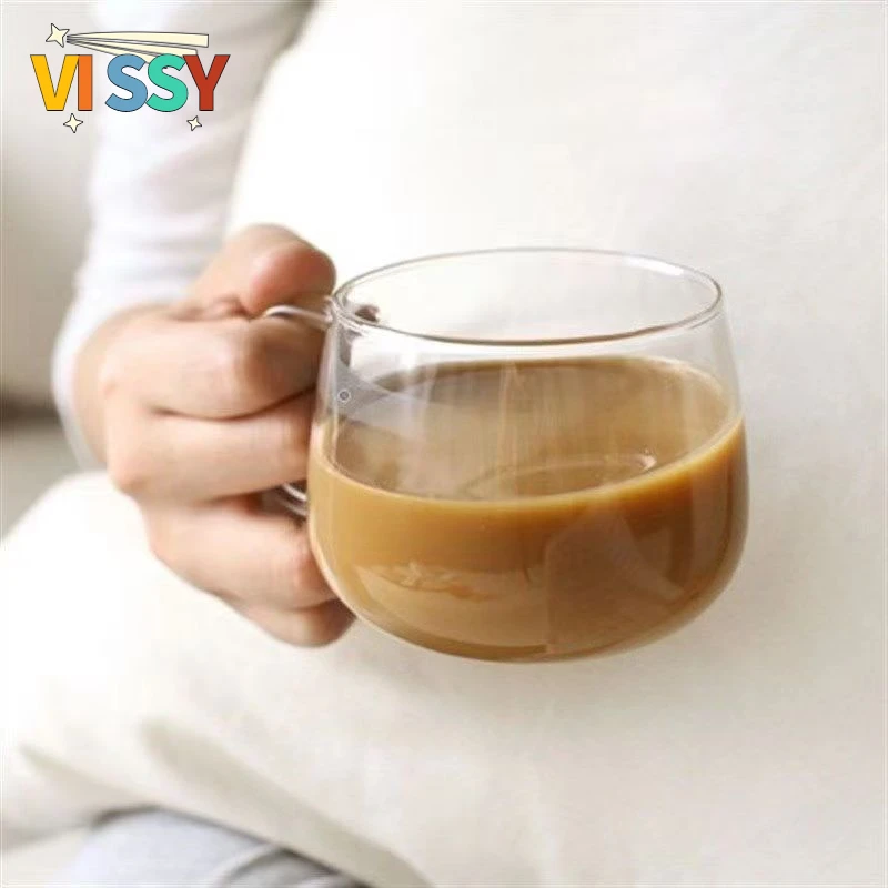 

1Pcs Transparent Creative Glass Coffee Tea Mug with Handle Lid Dessert Breakfast Milk Cup Glass Mugs Handle Drinkware