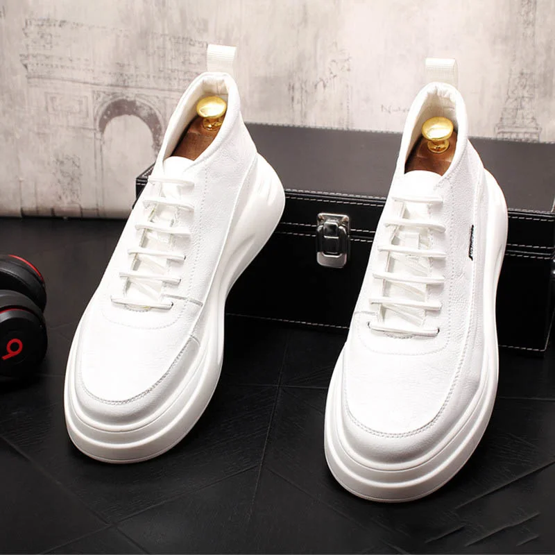 

New Luxury Designer Men White High Tops And Low Causal Loafers Flat Platform Prom Shoes Moccasins Rock Punk Board For Male