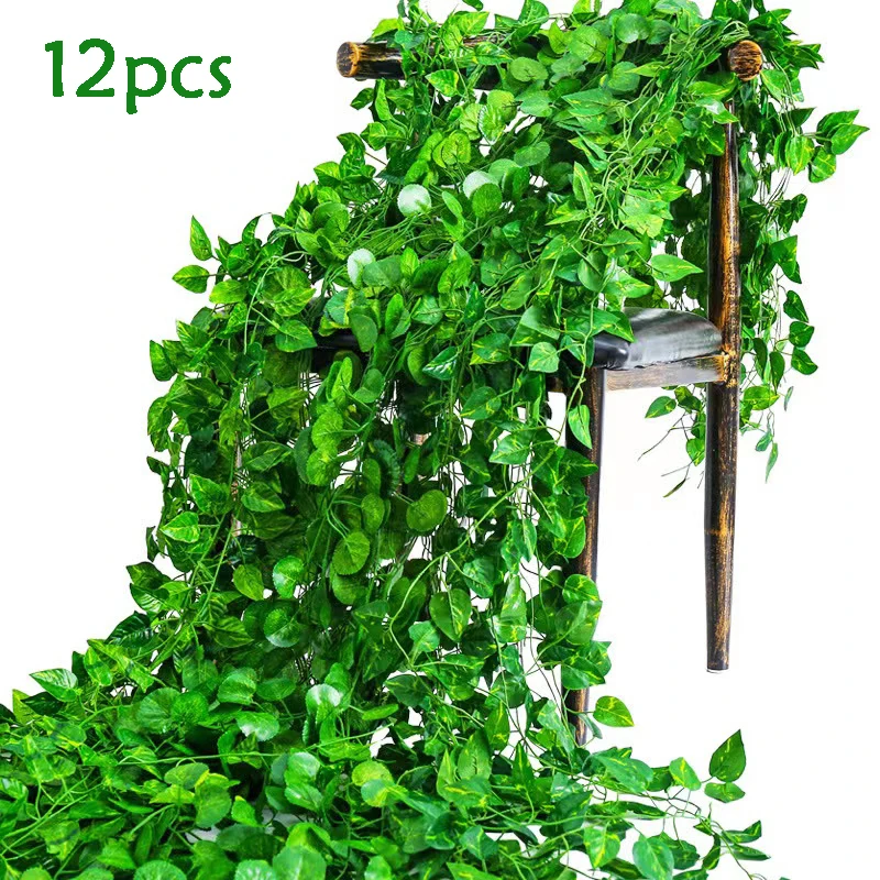 12pcs Hot Artificial Plants Rattan Creeper Green Leaf Ivy Vine For Home Wedding Decor Wholesale DIY Hanging Garland Fake Flowers