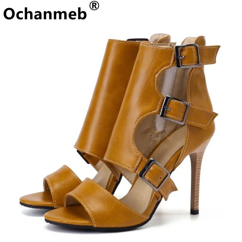 

Ochanmeb Punk Multi-buckle Women Gladiator Sandals Stiletto Supper Thin High Heels Woman Zipper Sandals Big Plus Size 49 50 Shoe