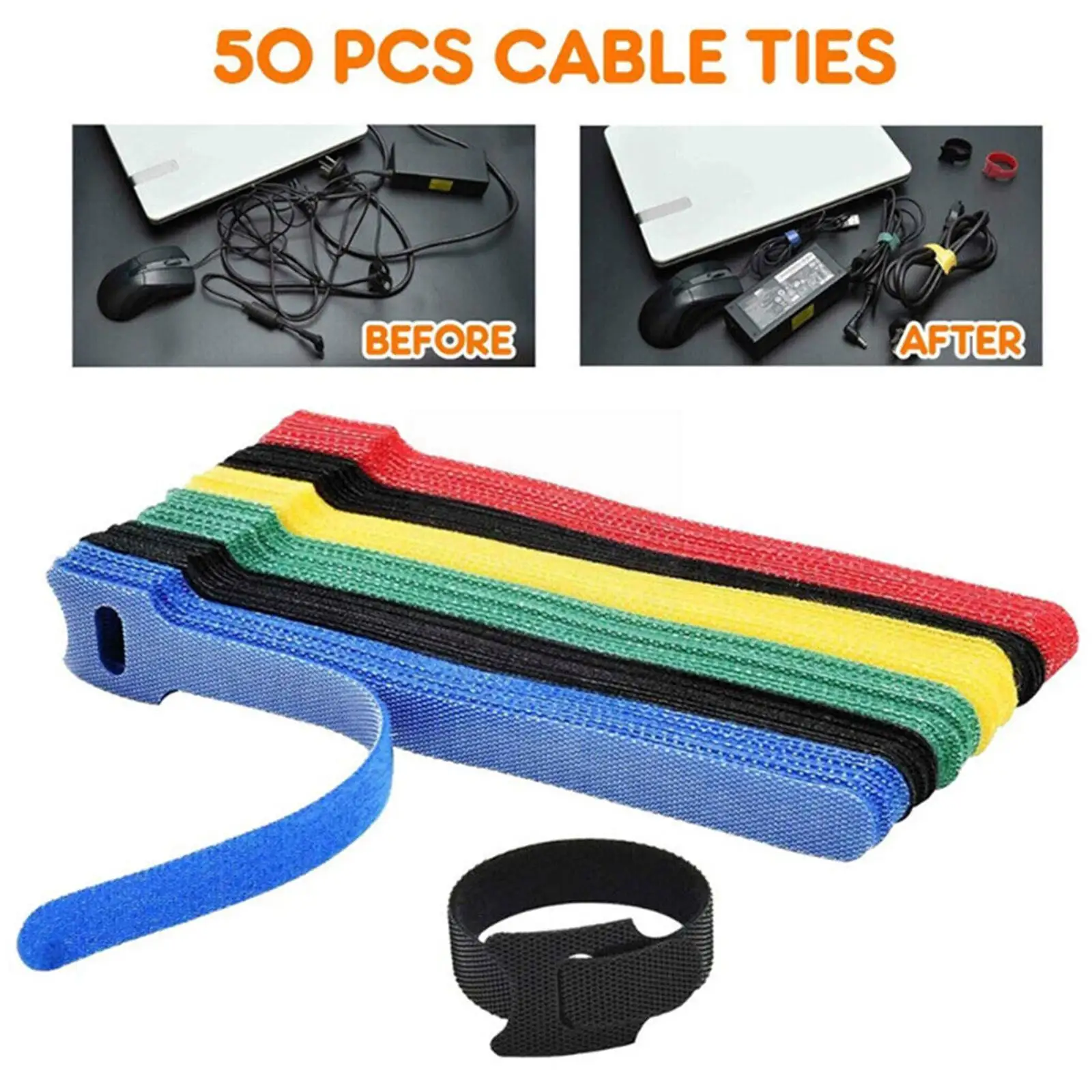 

50pcs T-type Cable Tie Wire Reusable Cord Organizer Bulcker Belt Hook Data Cable Tie Loop Colorful Stick Wire Bundle Comput N4t1