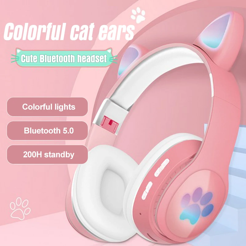 

Without Delay Cat Ear Headphones Makaron Cartoon Tws Earphone Led Lamp Cat Claw Wireless Earbuds Headset Rgb