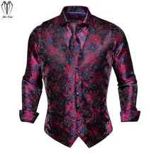 Conjunto de camisas y chalecos de seda para hombre, hi tie, Jacquard, rojo, azul, Floral, camisa, corbata, pañuelo, gemelos para hombre, regalo de negocios de boda (1)