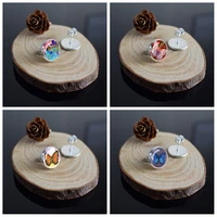 colorful butterfly earrings flower butterfly flying glass dome jewelry silver stud earrings for women fashion ear ring cute gift