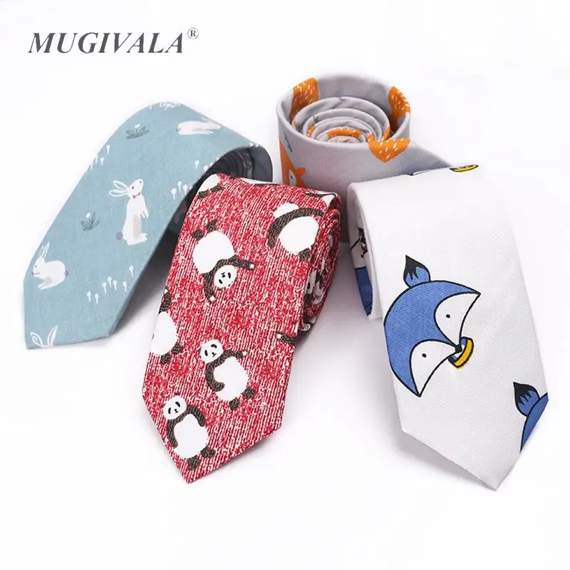 

7cm Cartoon Printed Cotton Tie Animal Narrow Necktie European American Fashion Tie Ins Women Men Leisure Panda Tie