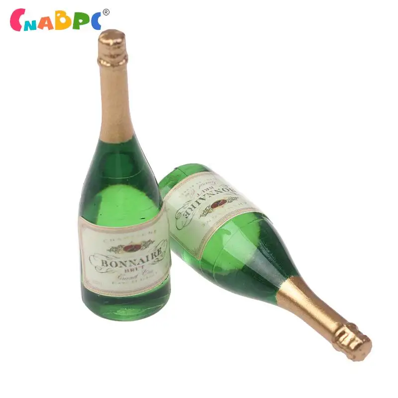 

2pcs Dollhouse Miniature Vitreous Champagne Bottles Glass Liquor Bottle Mini Wine Drink For Dolls Kitchen Toy