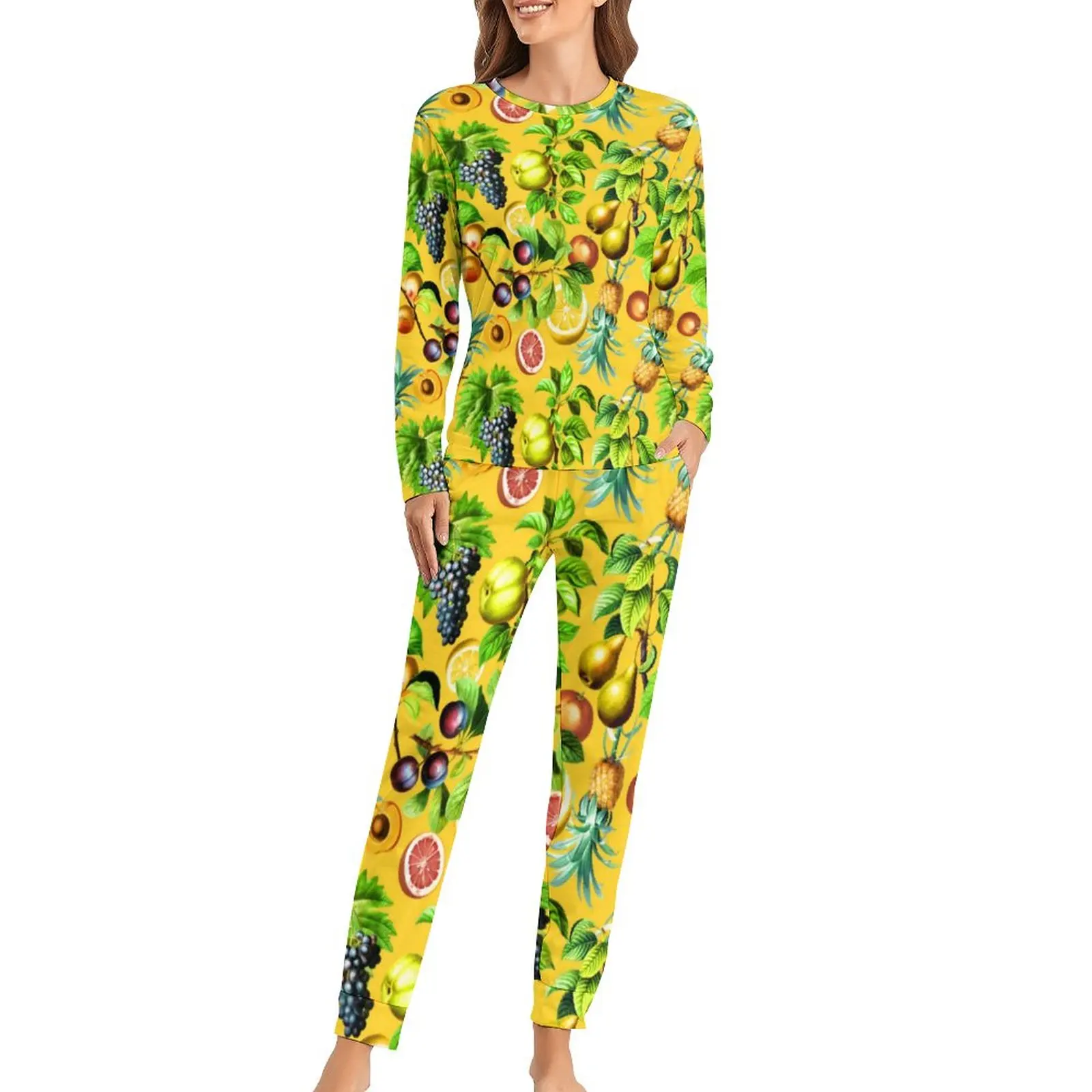

Пижама женская с принтом тропических фруктов, милая Домашняя одежда с ананасом, лимоном, костюм в стиле оверсайз из 2 предметов, на весну