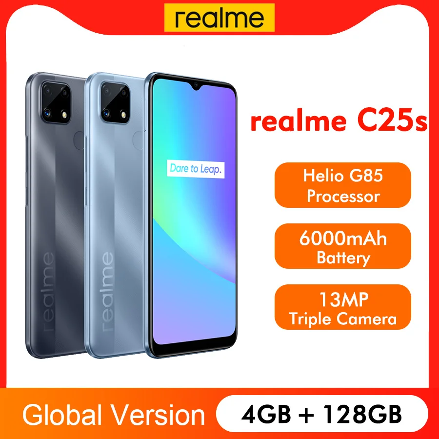 

Global Version realme C25S 6.5'' FHD+ Screen Helio G85 Octa Core 4GB 128GB Smartphone 6000mAh NFC 18W Quick Charge Mobile Phone