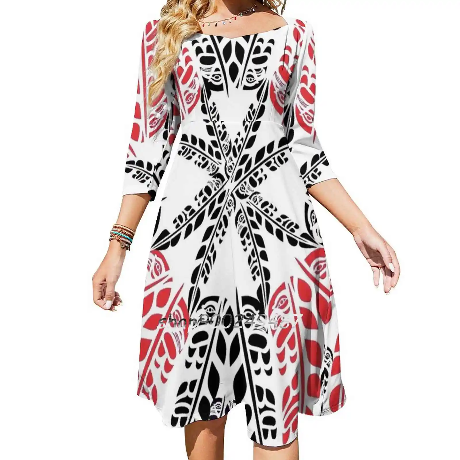 

Black & Red Feathers On White Evening Party Dresses Midi Sexy Dress Female Sweet One Piece Dress Korean Mia Hunt Heilktsuk Art