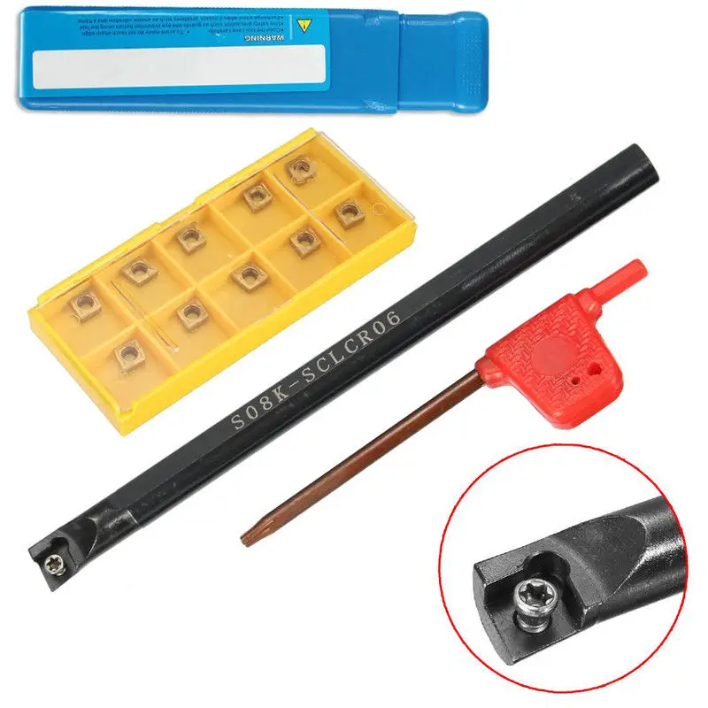

8mm Steel S08K-SCLCR06 Lathe Turning Tools+CCMT060204-HM Inserts T8 Wrench Kit