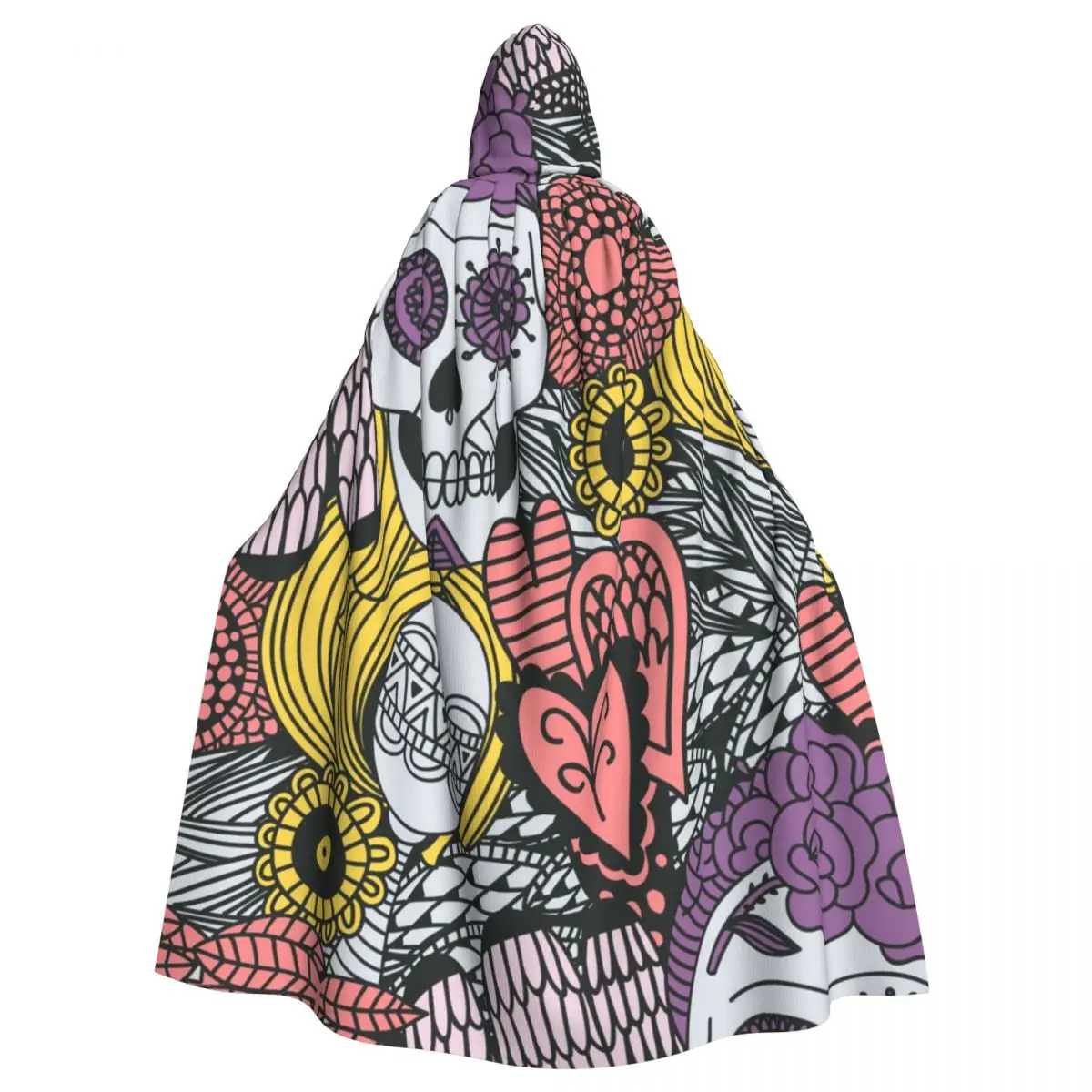 

Hooded Cloak Polyester Unisex Witch Cape Costume Accessory Mexican Floral Skull Elf Purim