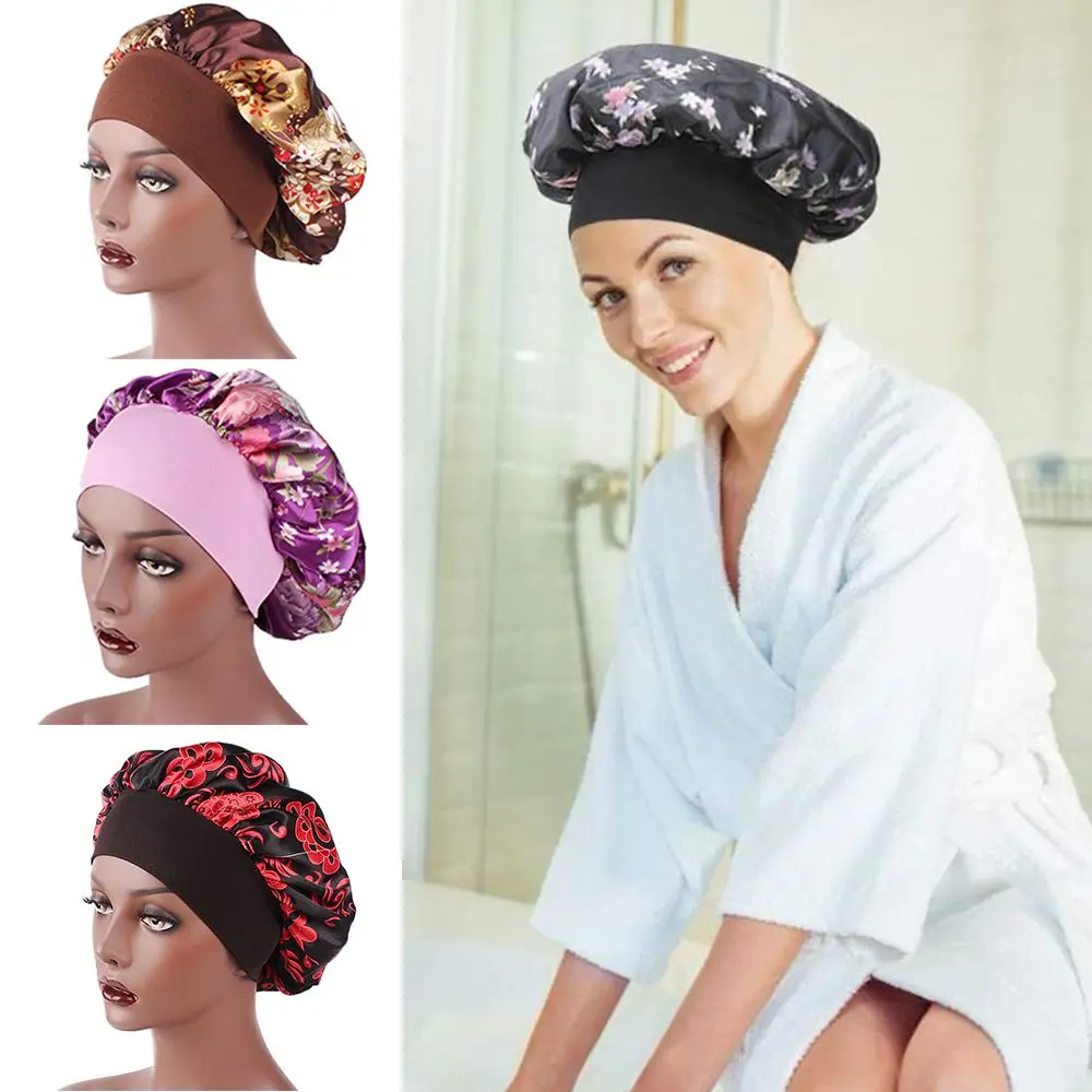 

Soft Satin Bonnet Women Elastic Wide Band Night Sleep Hat Head Wrap Chemo Caps