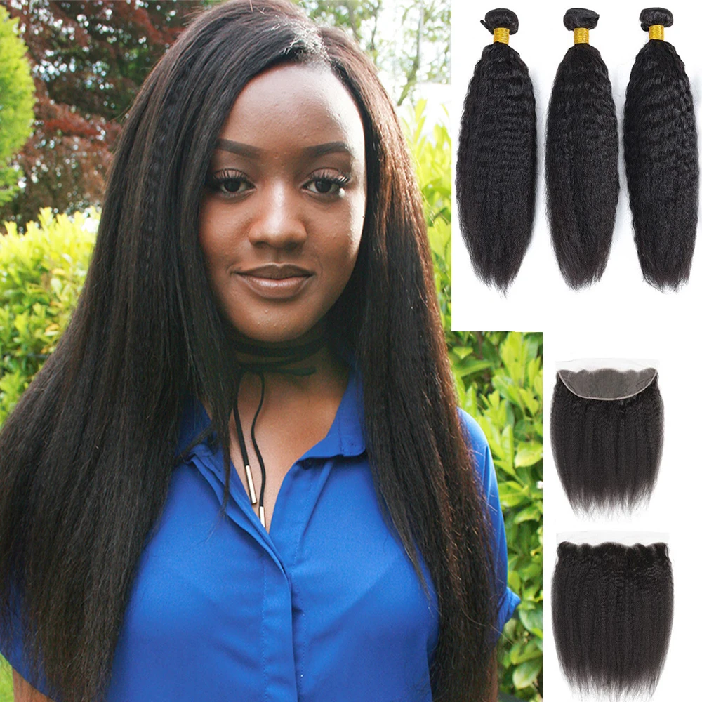 

Kinky Straight Bundles With Frontal 13x4 HD Lace Human Hair Weaves And Closure Natural Brazilian Hair Extensions For Black Women
