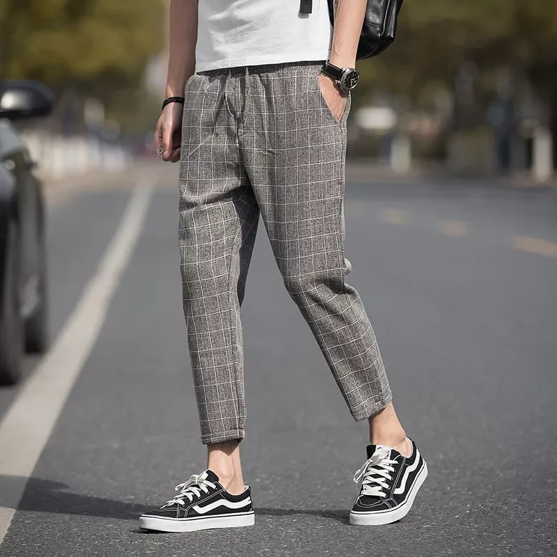 

NEW IN Ankle-Length Plaid Pants Men Trousers Streetwear Jogger Pants Men Sweatpants Slim Fit Men Pants 2022 New