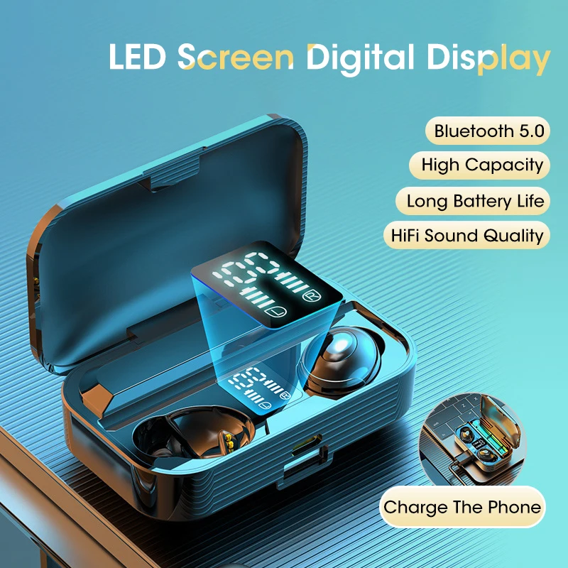 

TWS Noise Reduction Bluetooth 5.0 Earphones,2200mAh Time Smart Sport Wireless Headphone Game HiFi Headset with Microphone002