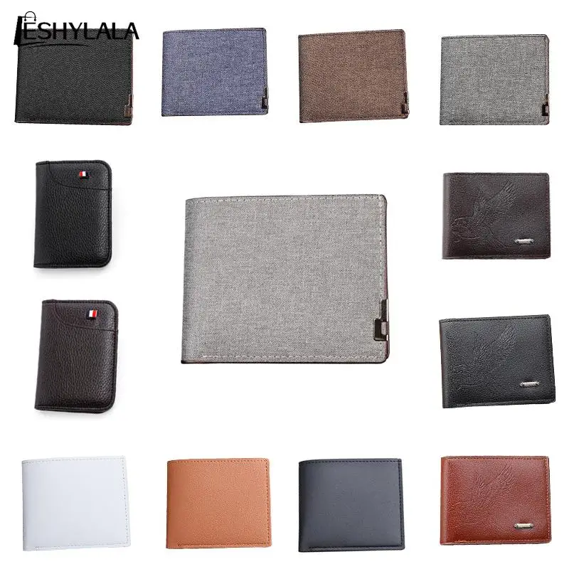 

Женские и мужские кошельки из денима, деловой складной кошелек из воловьей кожи с карманом для монет, Короткие Кошельки, маленький кошелек на молнии