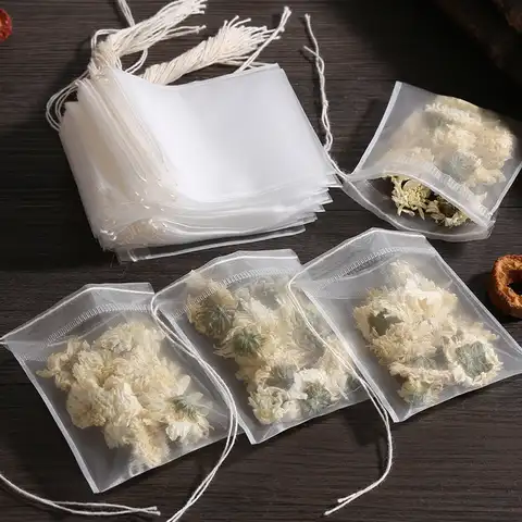 Одноразовые чайные пакетики 100 шт., фильтрующие пакетики для заварки чая со шнурком, с запахом, из пищевого нетканого материала, оригинальны...