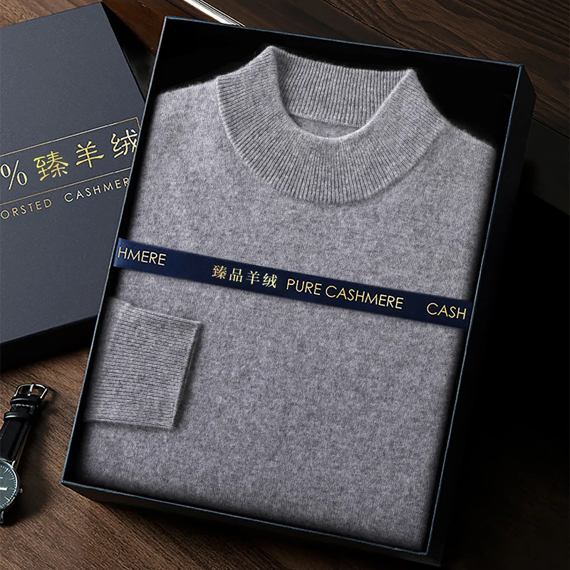 Новый мужской свитер из 100% козьего кашемира с воротником-стойкой пуловеры