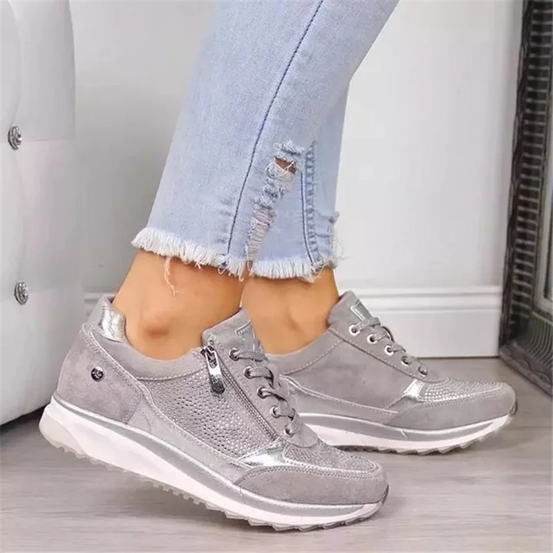 

Women Casual Shoes 2022 New Fashion Wedge Flat Zipper Lace Up Comfortable Ladies Sneakers Female Vulcanized