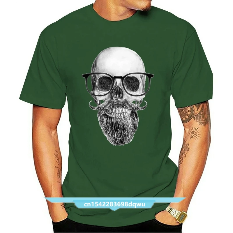

Scull Cool Beard With Glasses Funny T Shirt Cotton White Casual Short Sleeve T Shirt For Men women tshirt