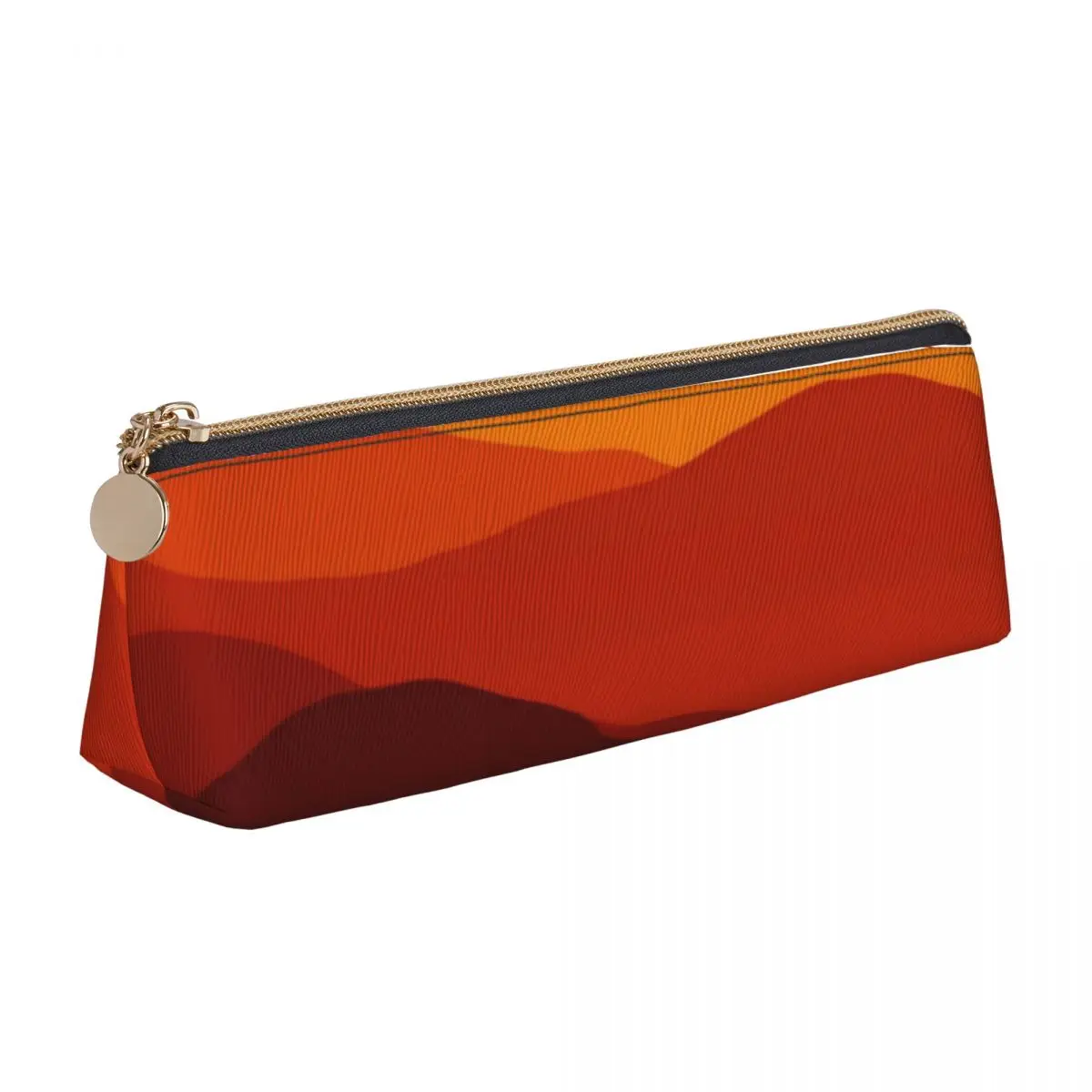 

Red Sunset Leather Pencil Case Mountains Print Cool Zipper Pencil Box Elementary School Teens Triangle Pen Organizer