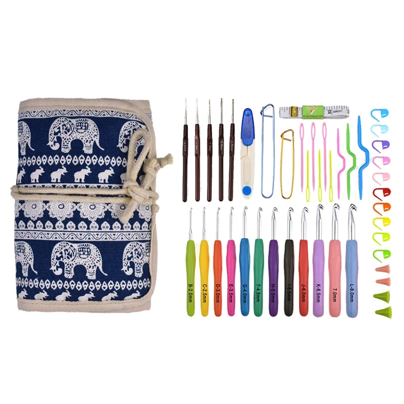 

Ethnic Elephant Crochet Hook Storage Bag Sewing Accessories Organizer Knitting Bag Needlework Tool Crochet Needle Kits