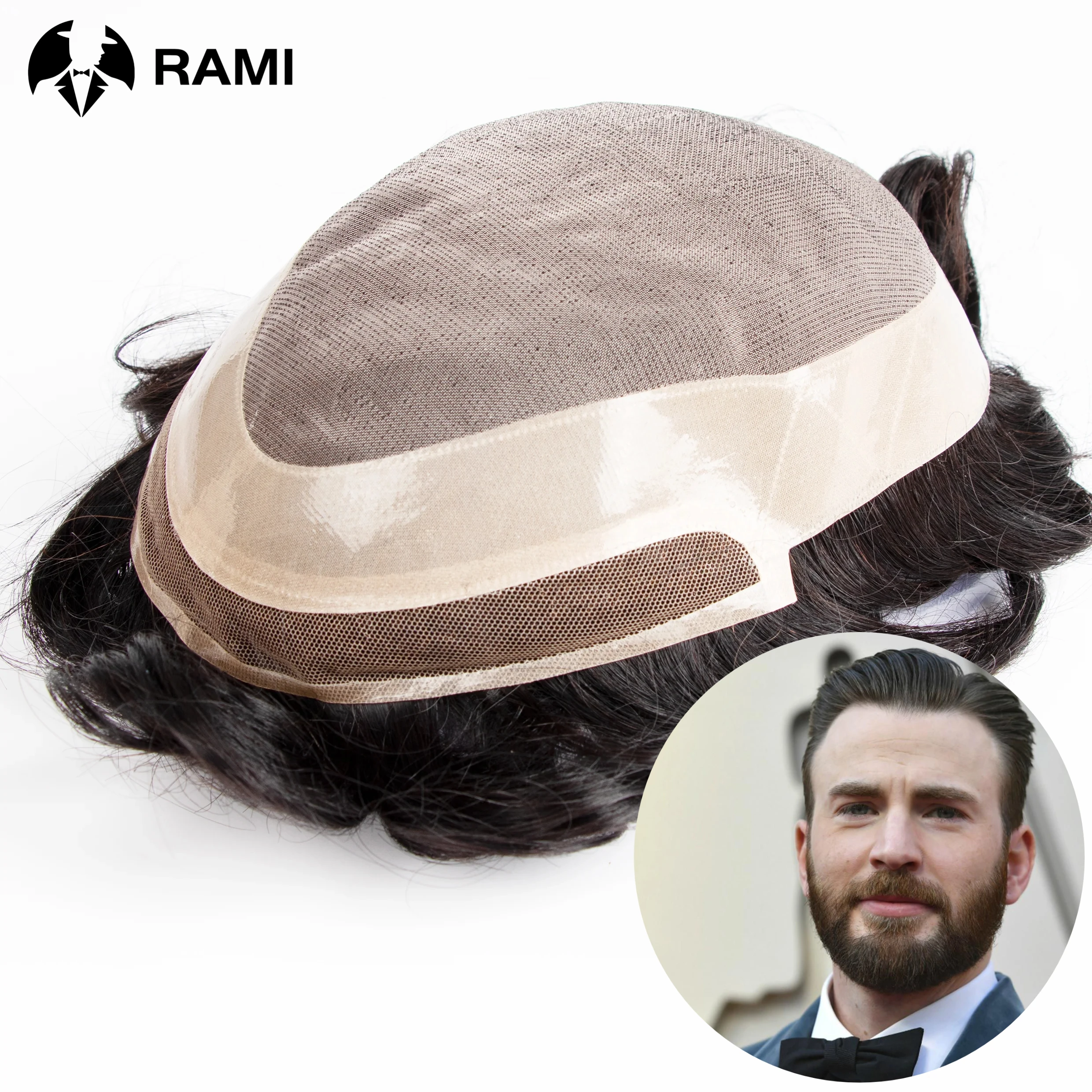 Прочный мужской парик из моно и полиуретана