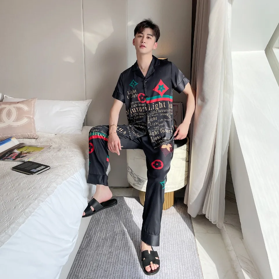 [Women's pajamas] [high-quality]New Couple Pajamas Men and Women's Spring/Summer Simulated Silk Thin Sweet Home Fur Set