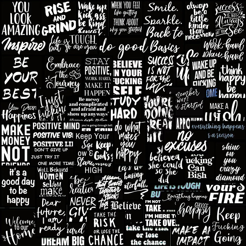 

10/25/61Pcs Black and White English Inspirational Text Sticker Laptop Bicycle Guitar Skateboard Sticker Kid Graffiti Sticker Toy