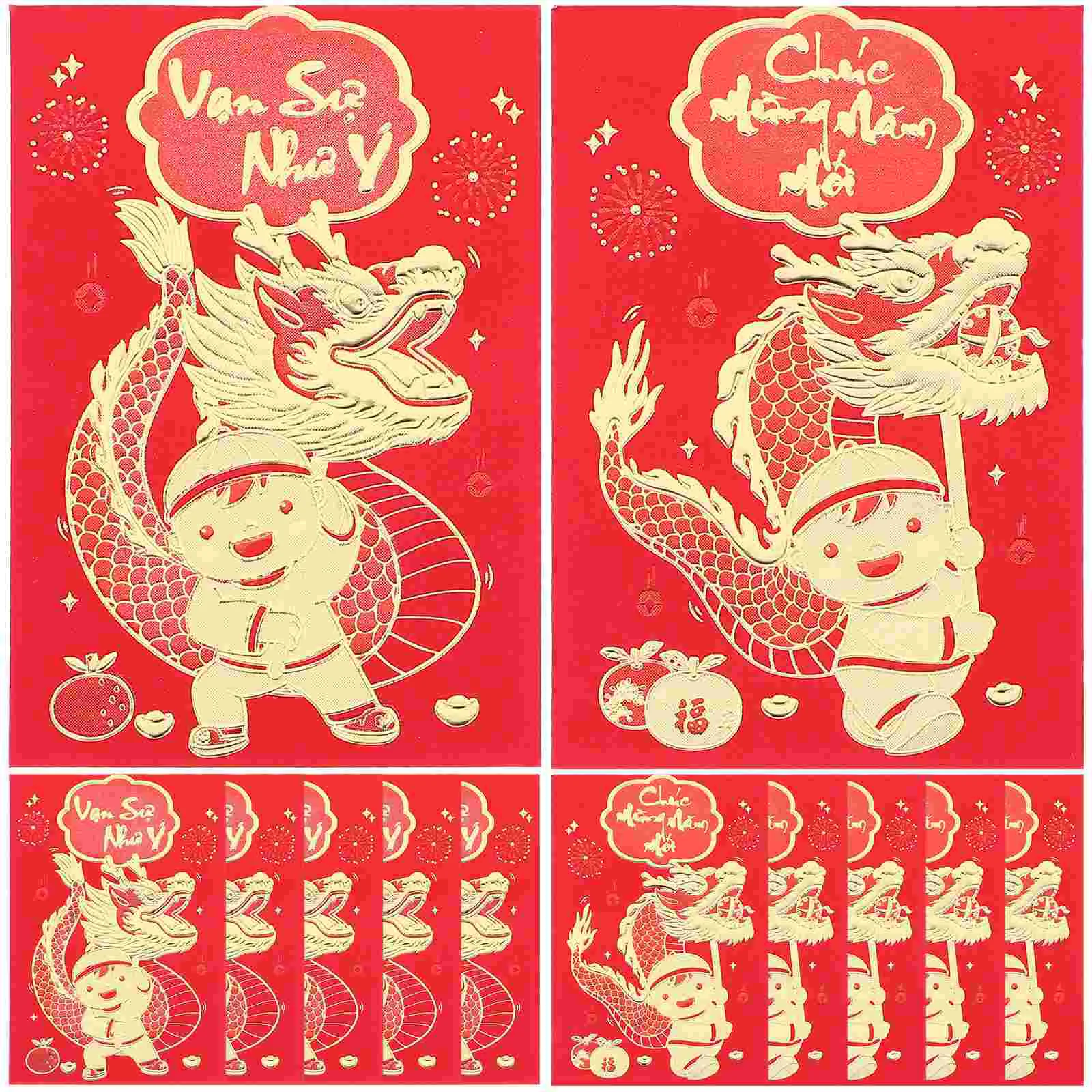 

12Pcs Red Envelopes The Year of Dragon Red Packets Luck Money Envelopes New Year Red Envelopes
