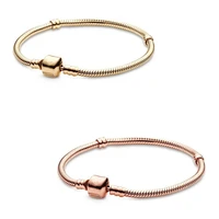 authentic 925 sterling silver moments rose gold barrel clasp snake chain bracelet bangle fit bead charm diy pandora jewelry